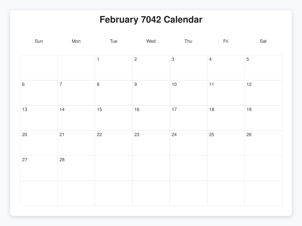 Printable February 7042 Calendars