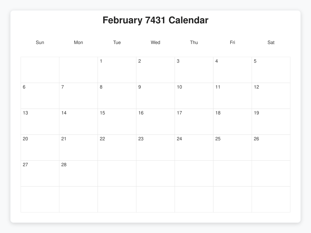 Printable February 7431 Calendars