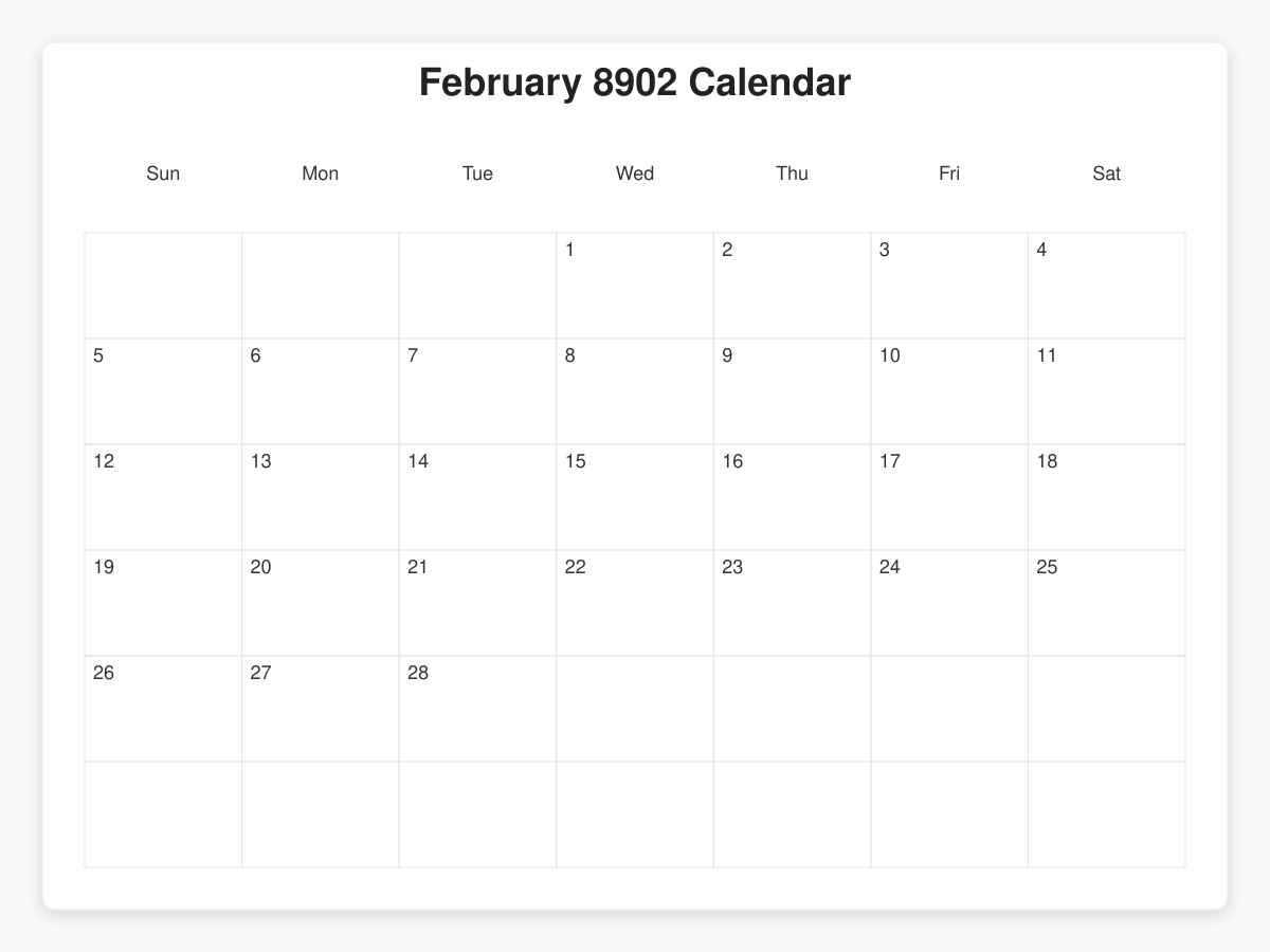Printable February 8902 Calendars