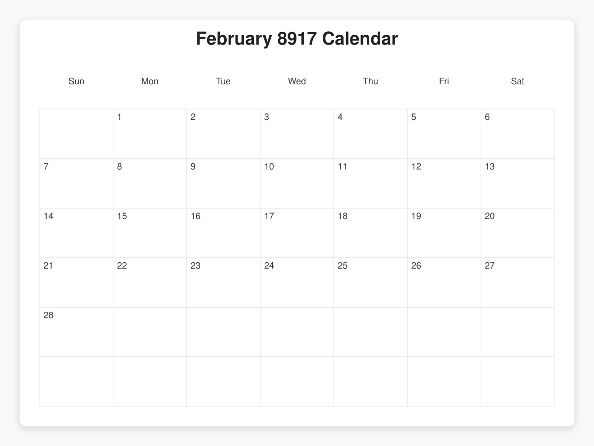 Printable February 8917 Calendars