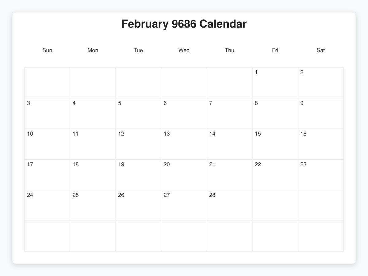 Printable February 9686 Calendars