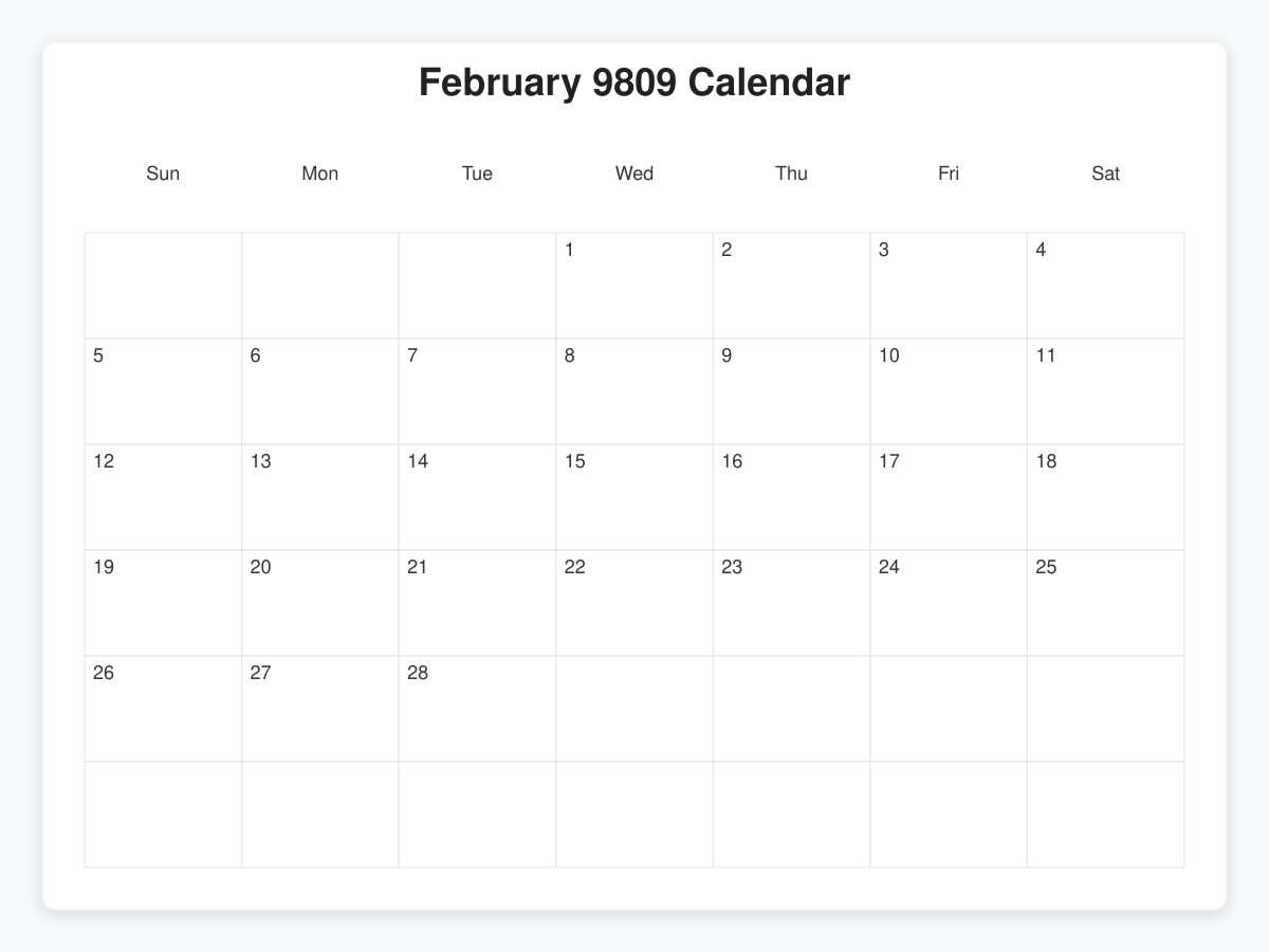 Printable February 9809 Calendars