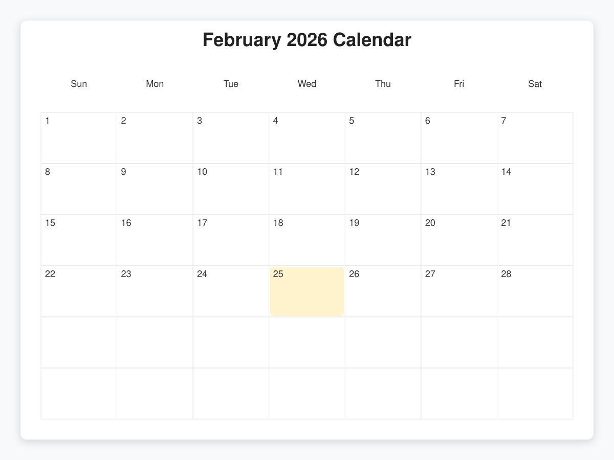 Printable February  Calendars