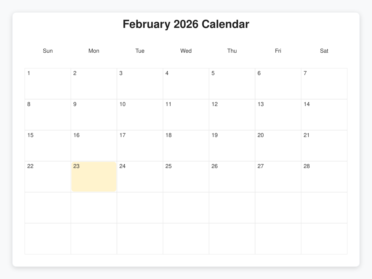 Printable February  Calendars