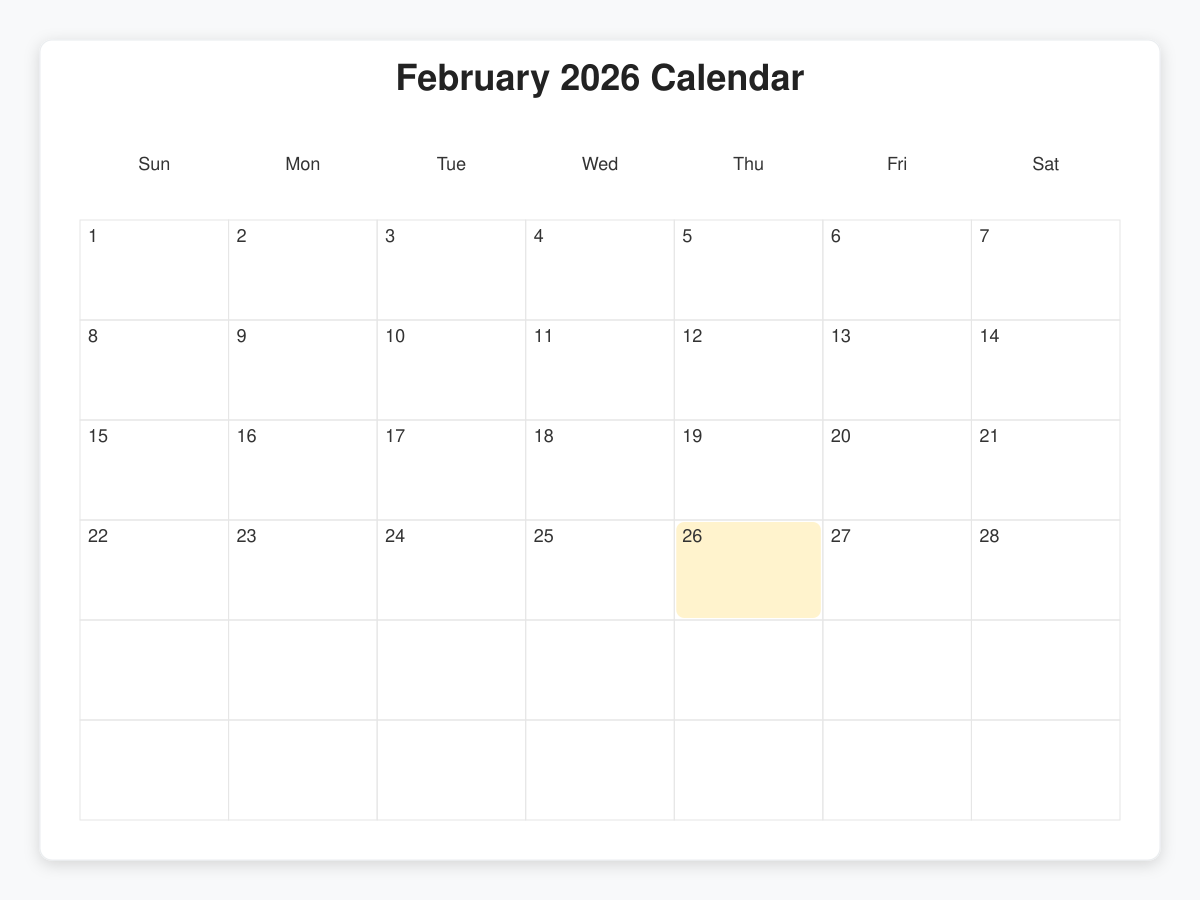 Printable February  Calendars