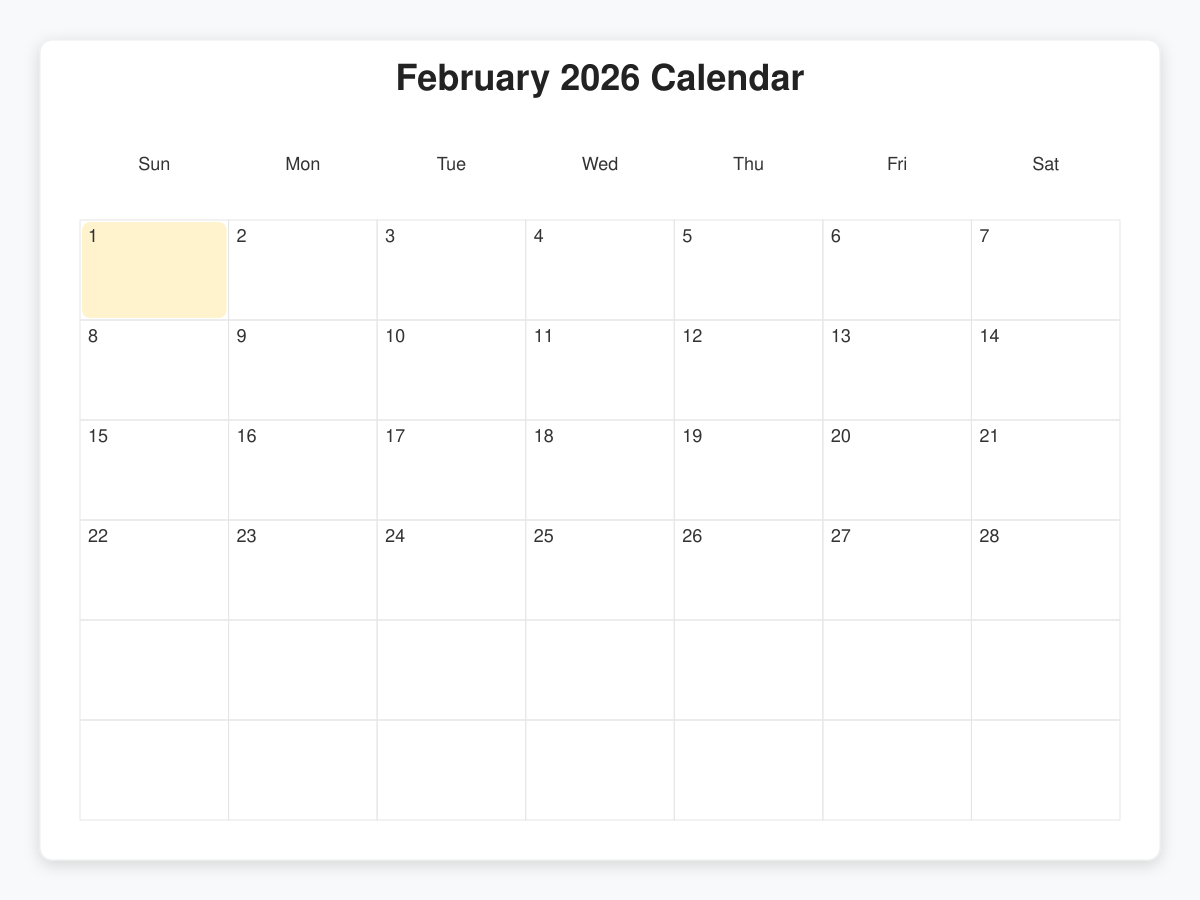 Printable February  Calendars
