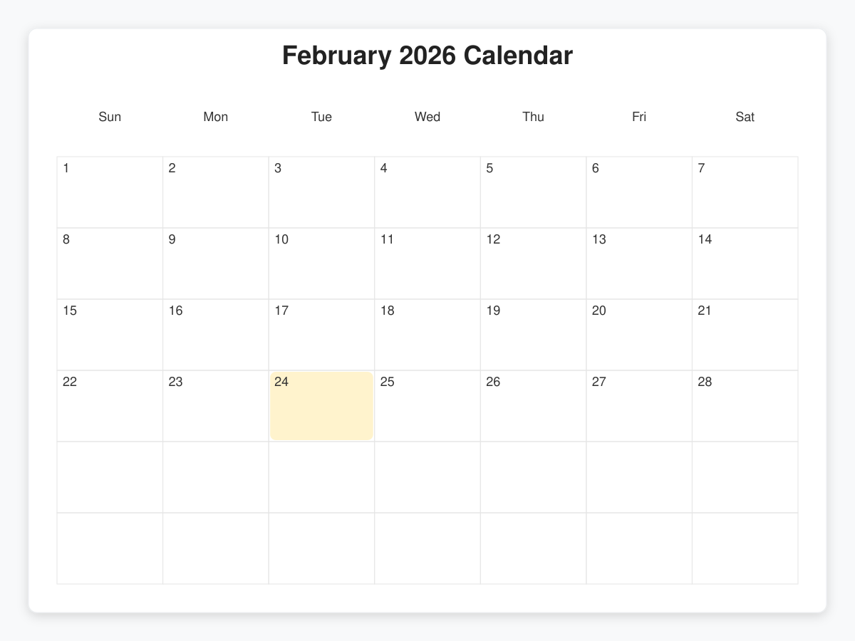 Printable February  Calendars