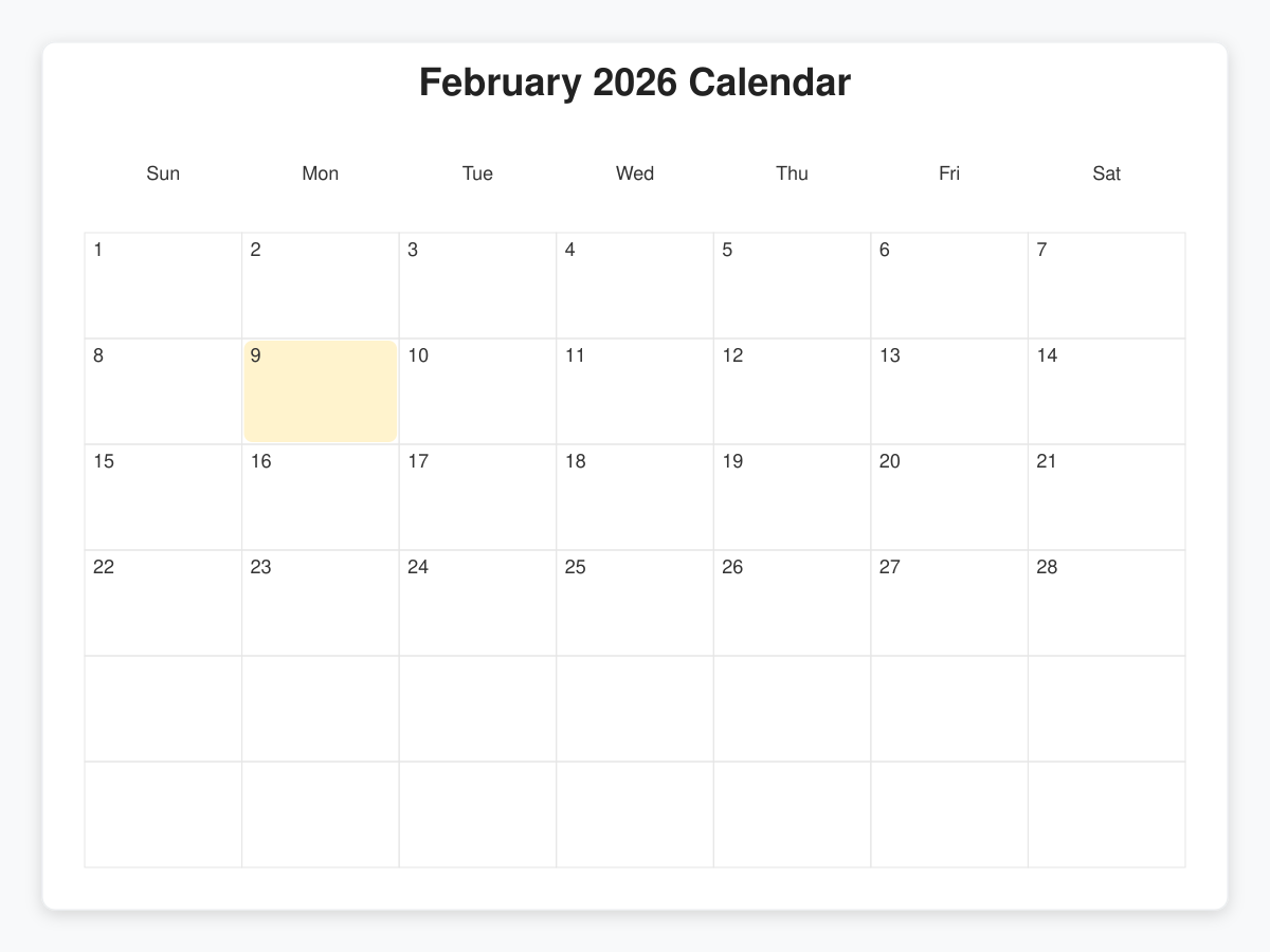 Printable February  Calendars