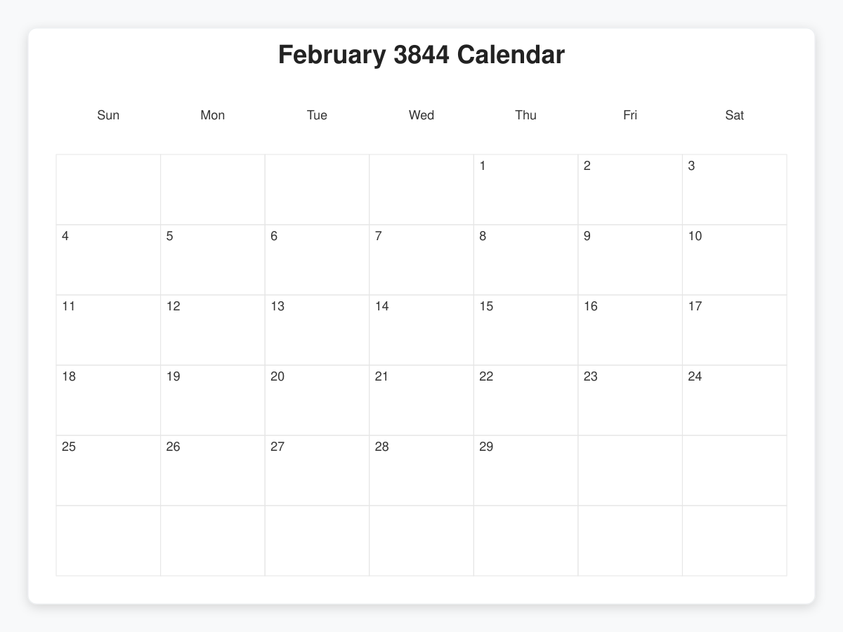 Printable February 3844 Calendars