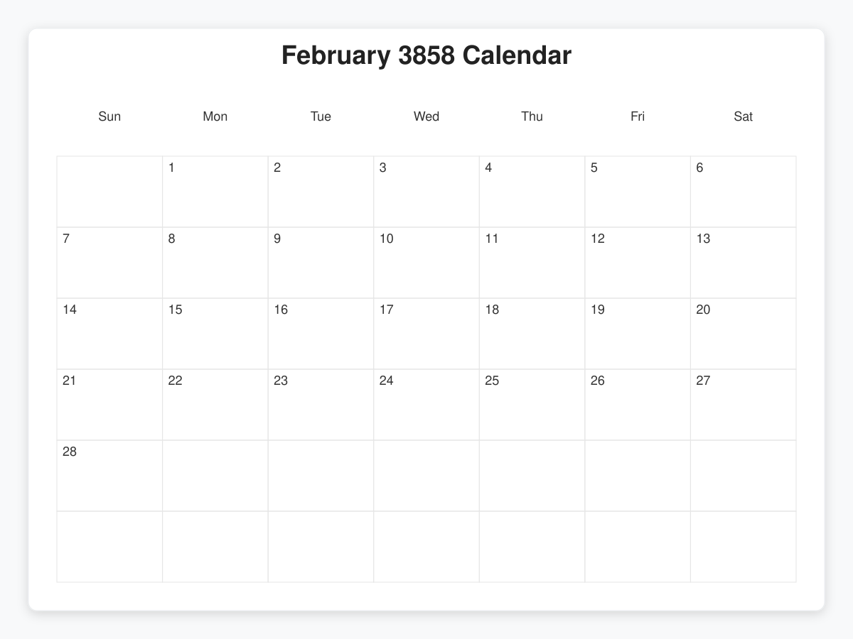 Printable February 3858 Calendars