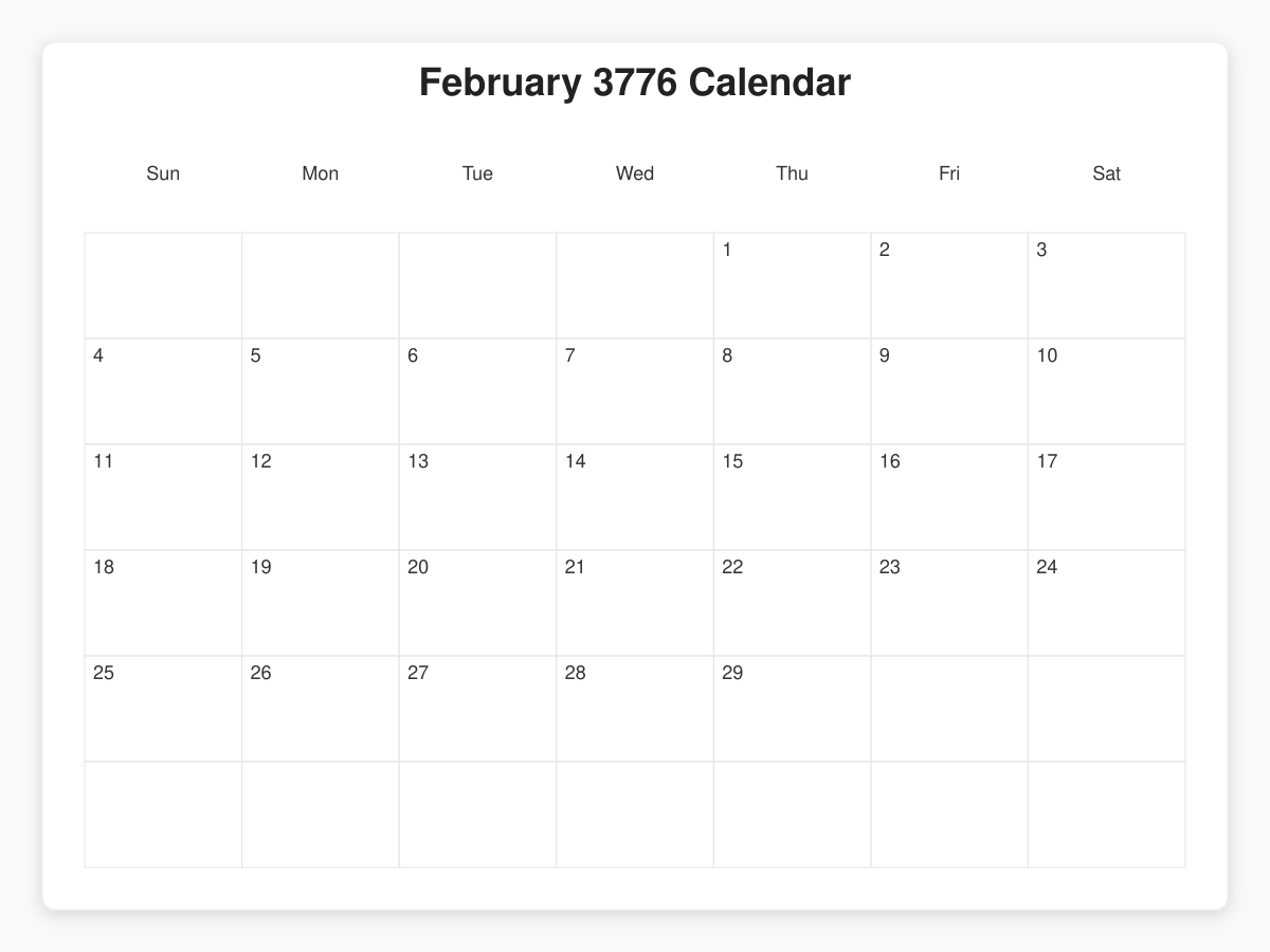 Printable February 3776 Calendars