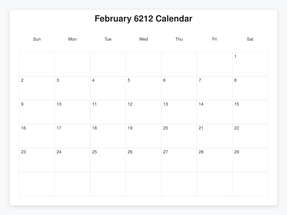 Printable February 6212 Calendars