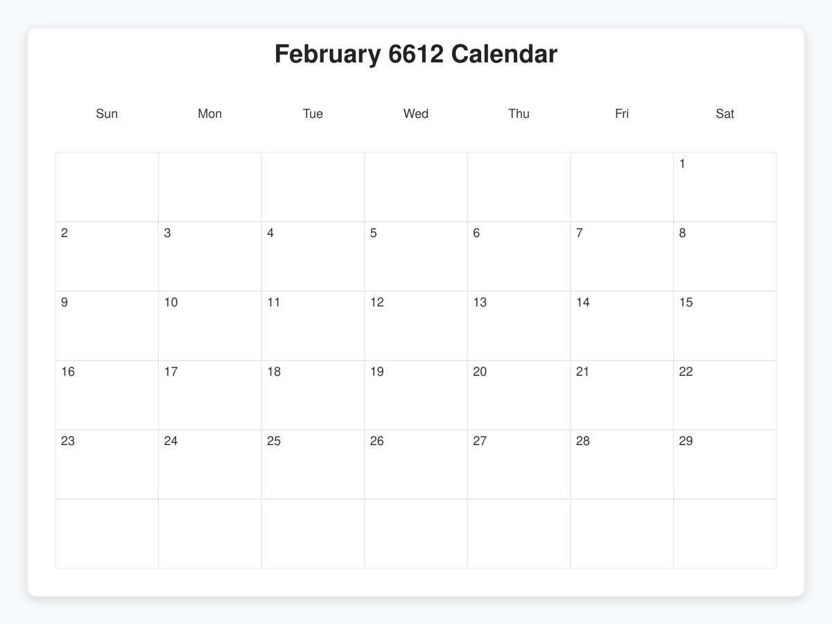 Printable February 6612 Calendars