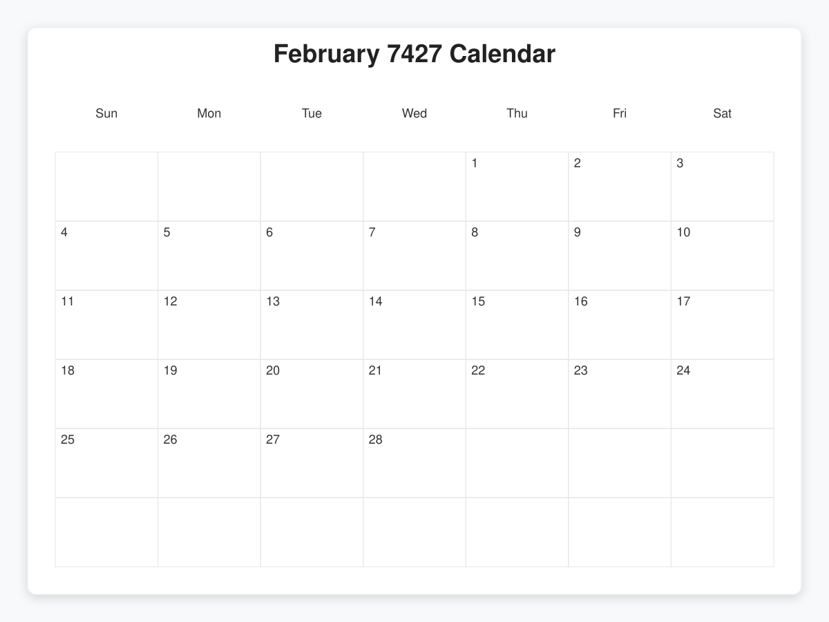 Printable February 7427 Calendars
