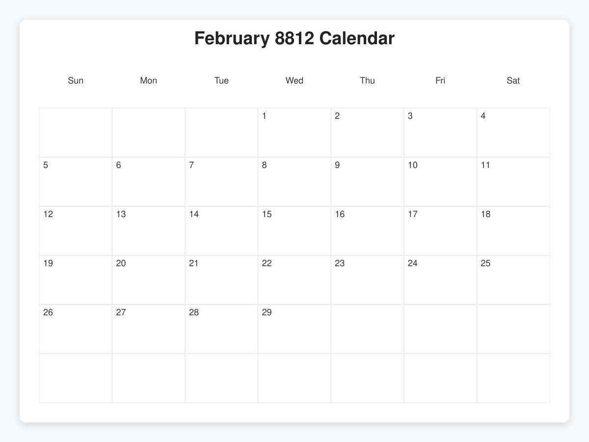Printable February 8812 Calendars