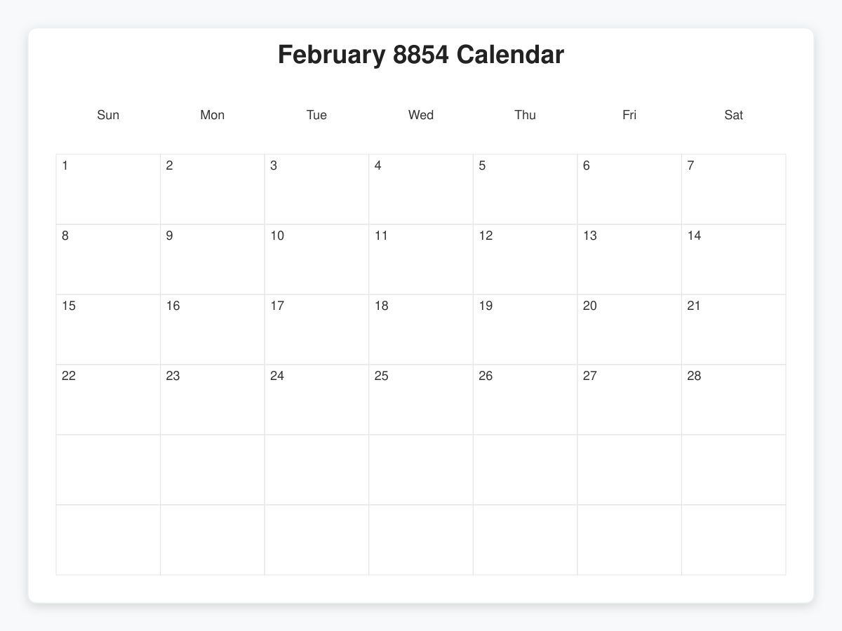 Printable February 8854 Calendars