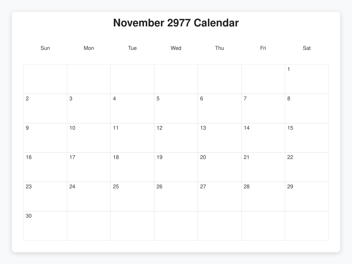 Printable November 2977 Calendars
