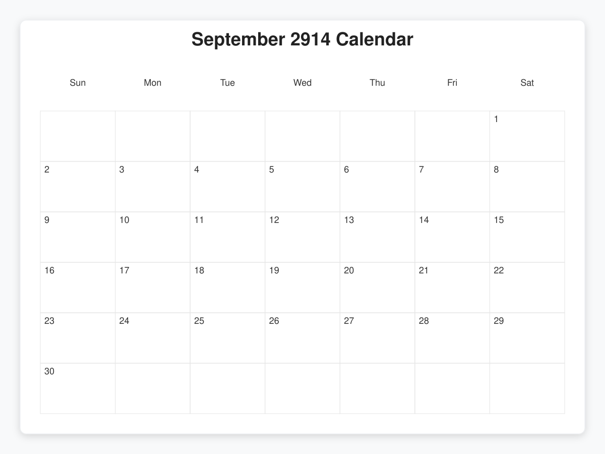 Printable September 2914 Calendars