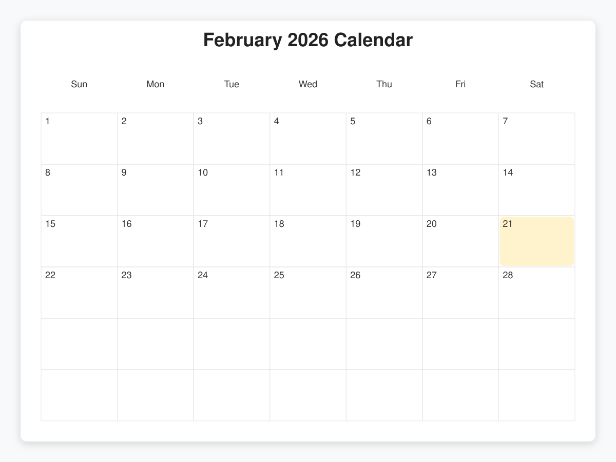 Printable February  Calendars