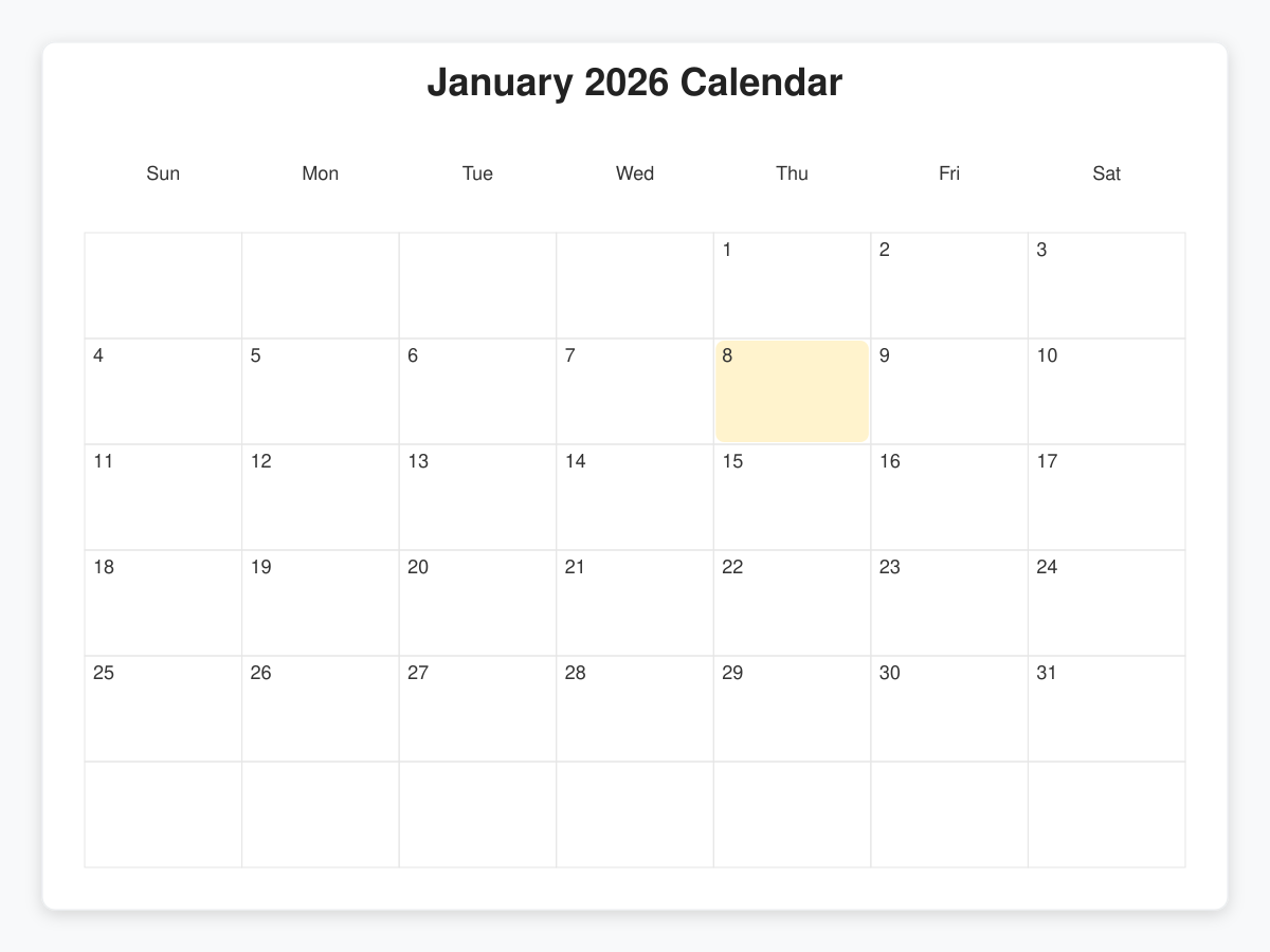 Printable January  Calendars