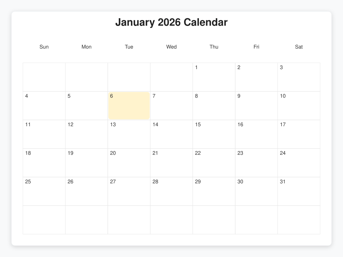Printable January  Calendars