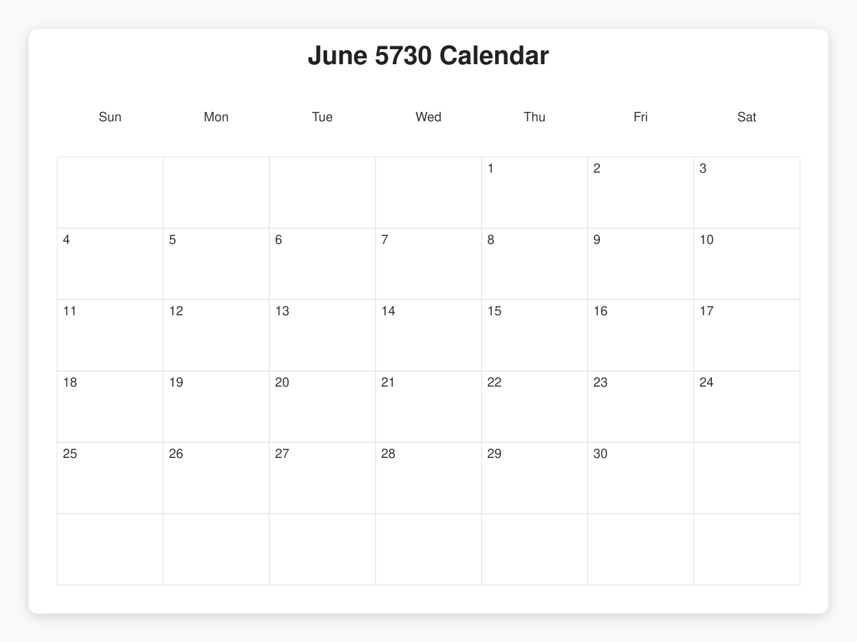 Printable June 5730 Calendars