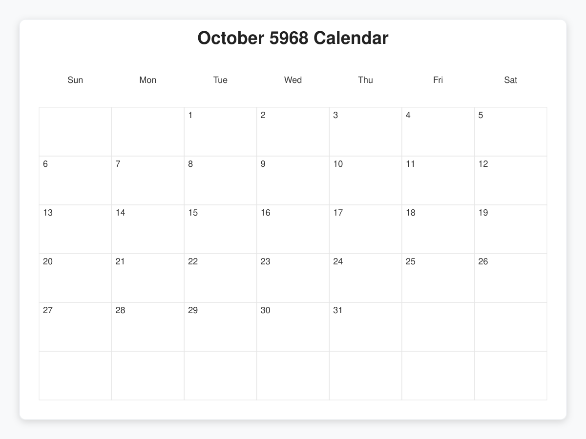 Printable October 5968 Calendars