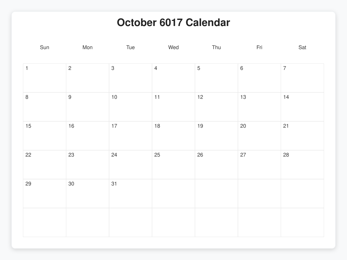 Printable October 6017 Calendars