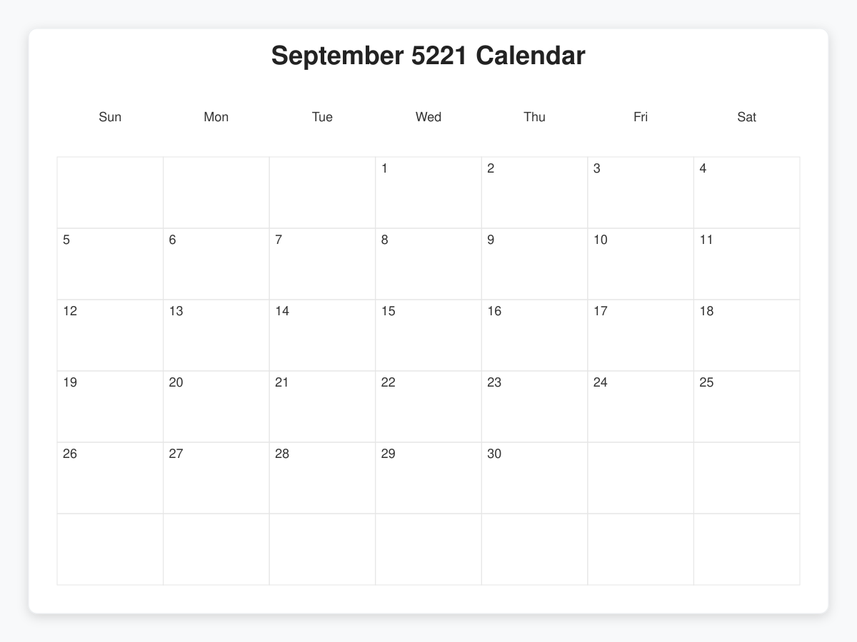 Printable September 5221 Calendars