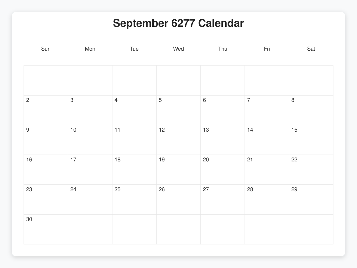Printable September 6277 Calendars
