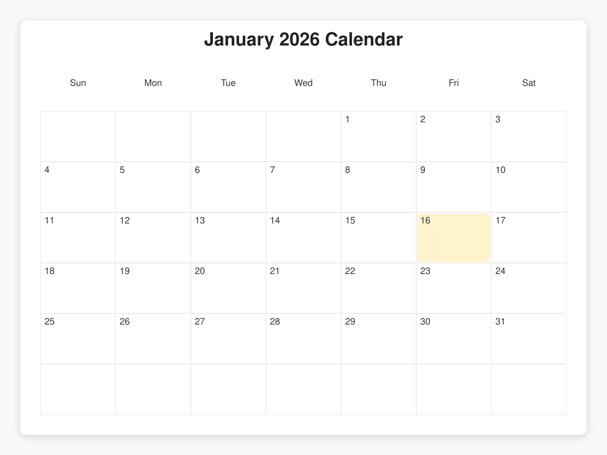 Printable January  Calendars