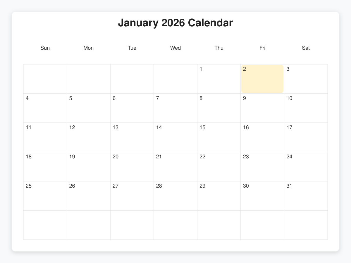 Printable January  Calendars
