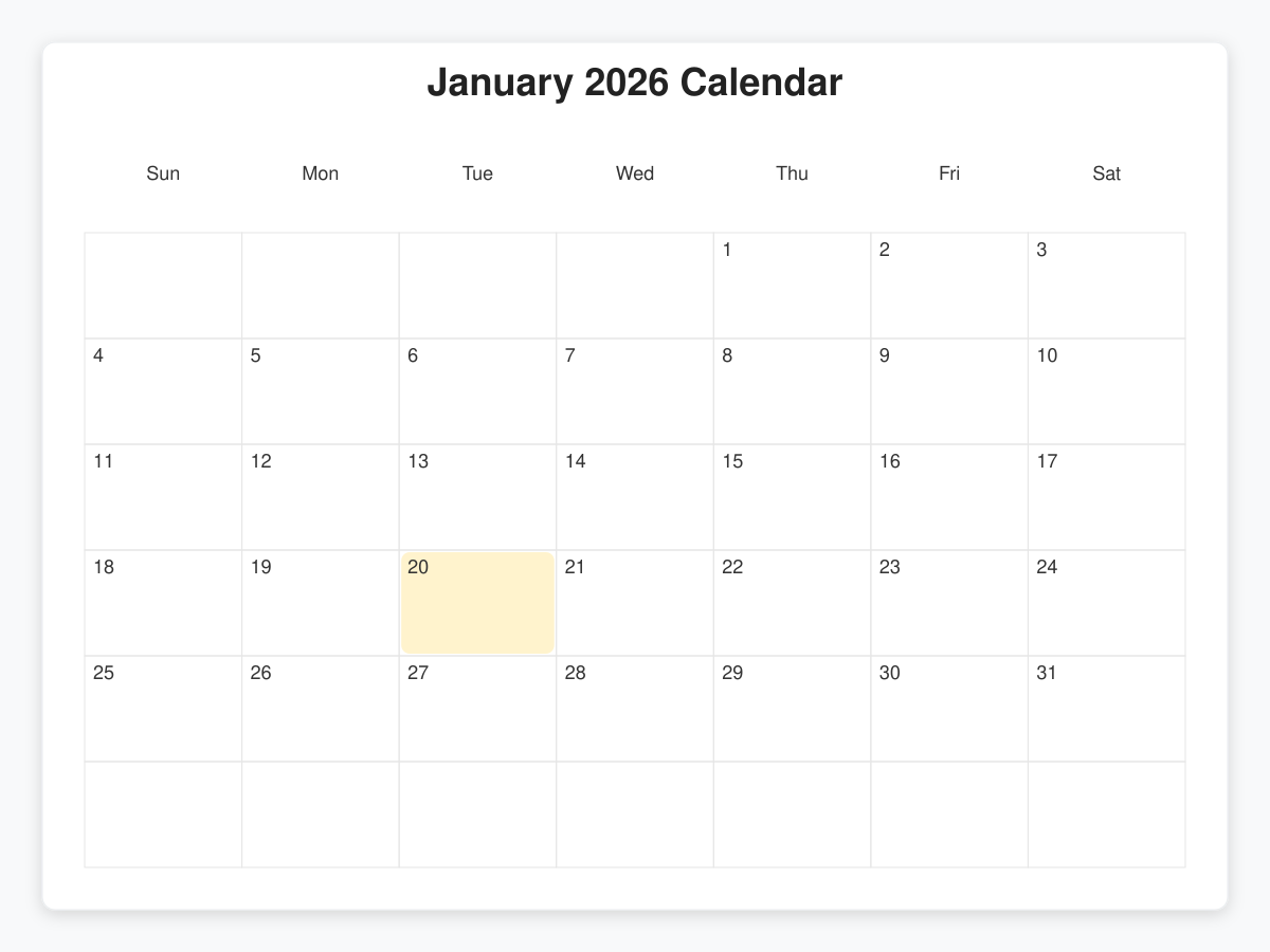 Printable January  Calendars