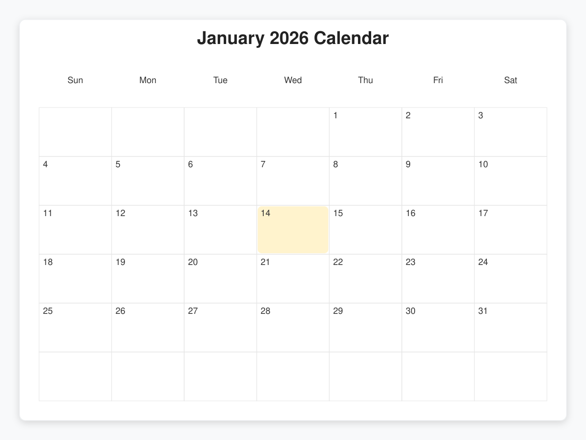 Printable January  Calendars