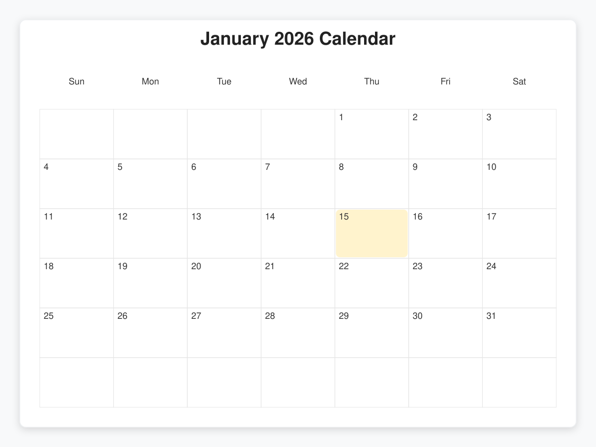 Printable January  Calendars