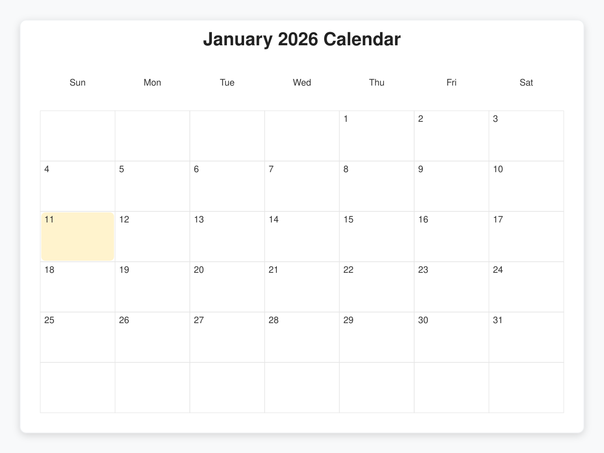 Printable January  Calendars
