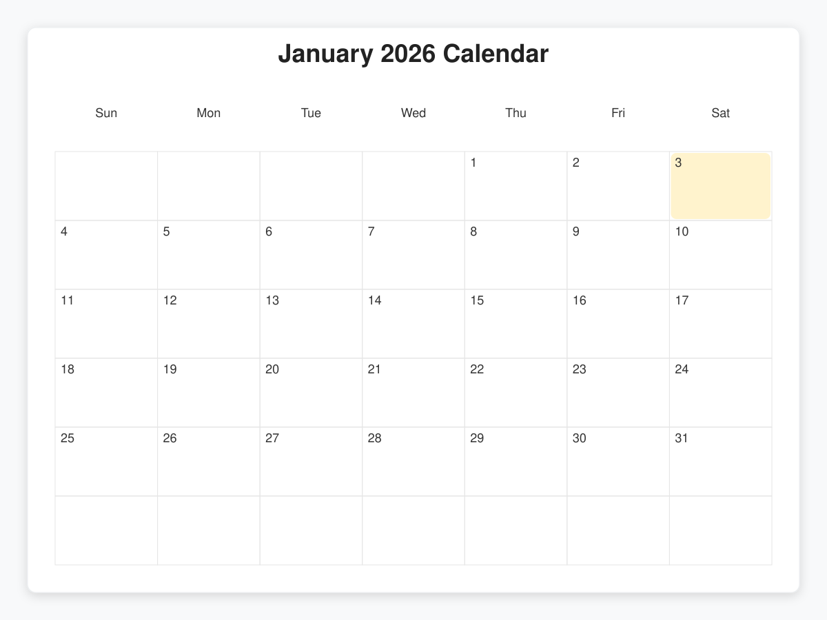 Printable January  Calendars