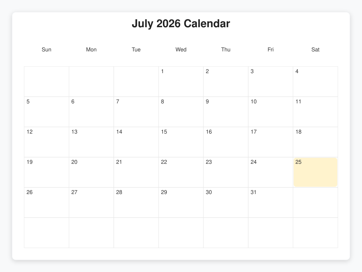 Printable July  Calendars
