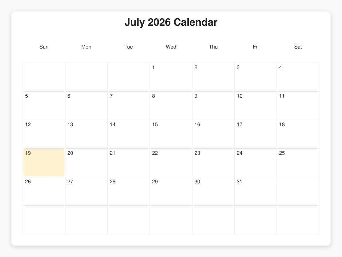Printable July  Calendars