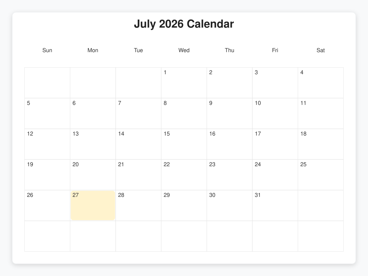 Printable July  Calendars