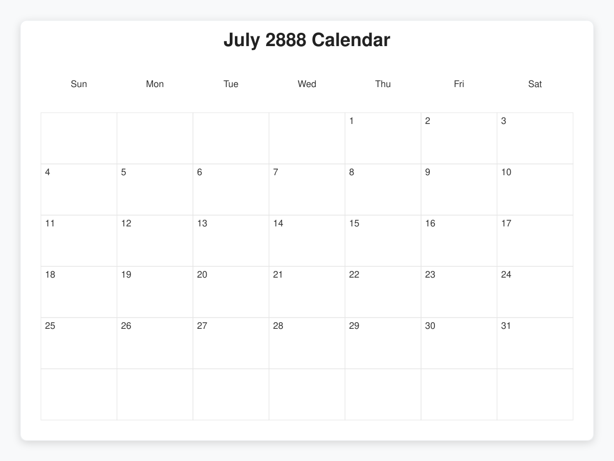 Printable July 2888 Calendars