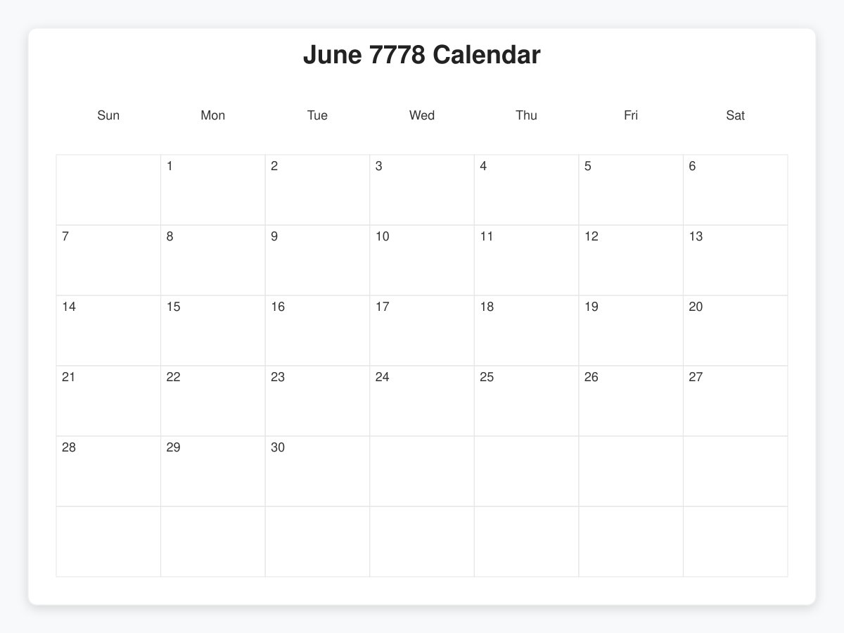 Printable June 7778 Calendars