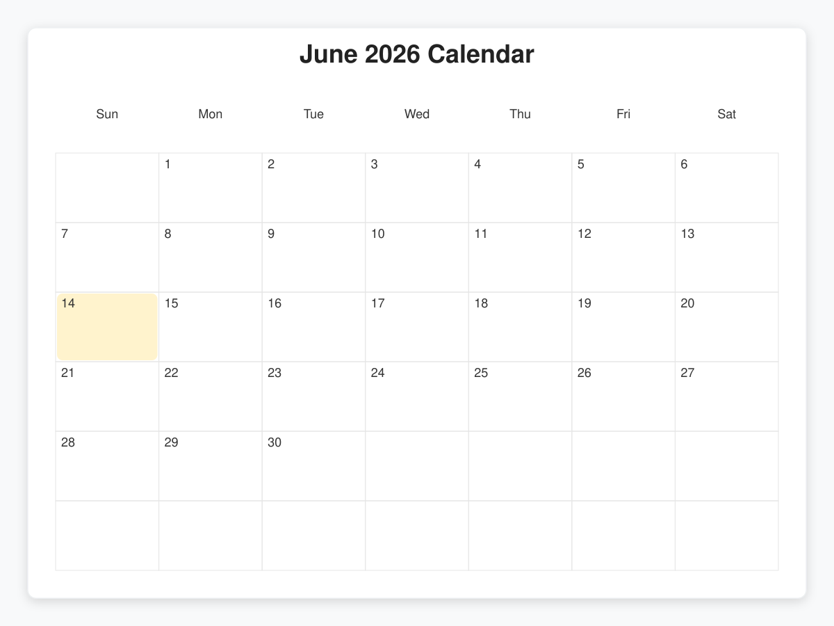 Printable June  Calendars