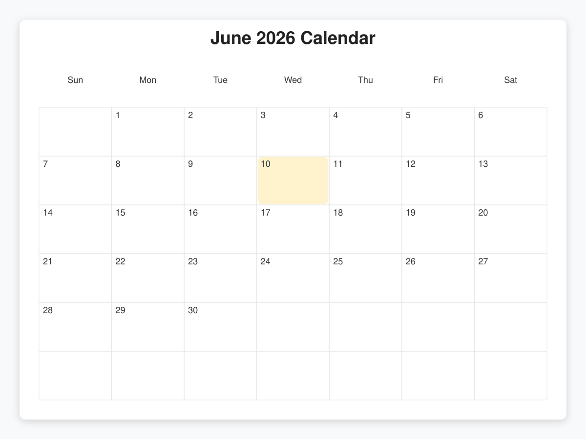 Printable June  Calendars