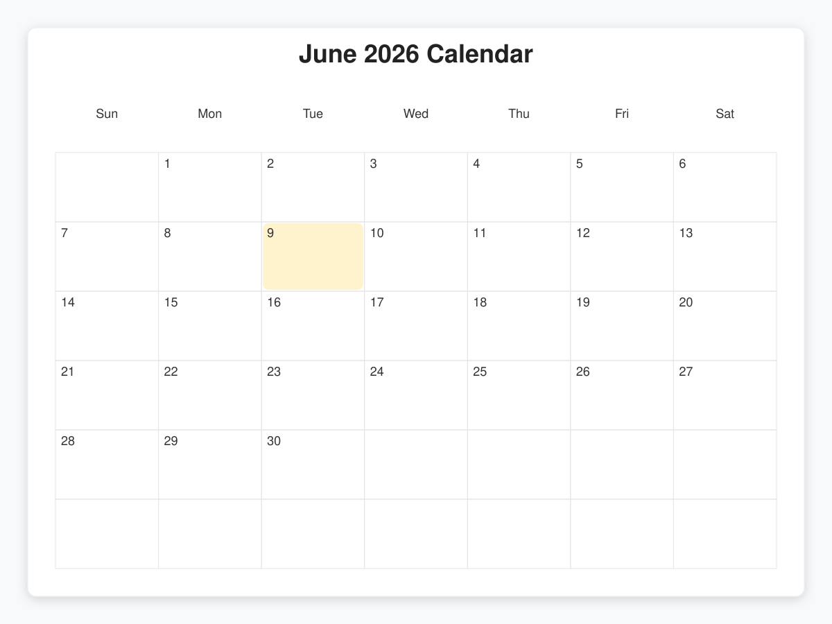 Printable June  Calendars