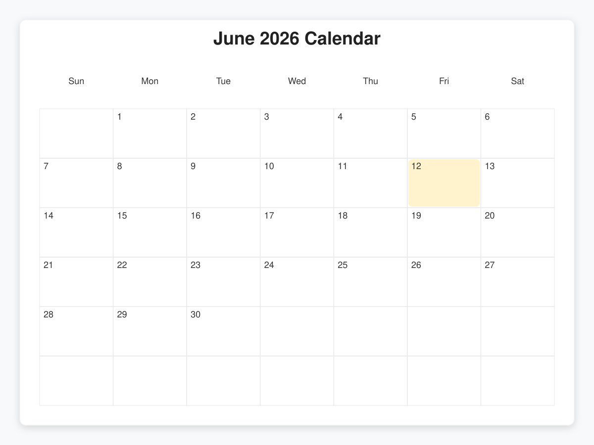 Printable June  Calendars