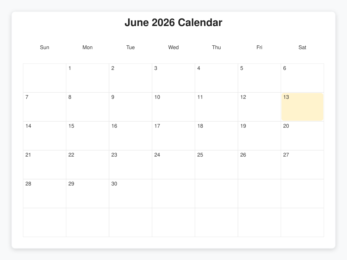 Printable June  Calendars