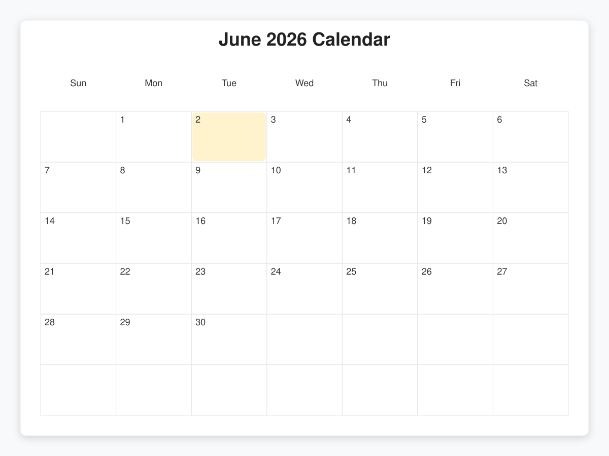 Printable June  Calendars