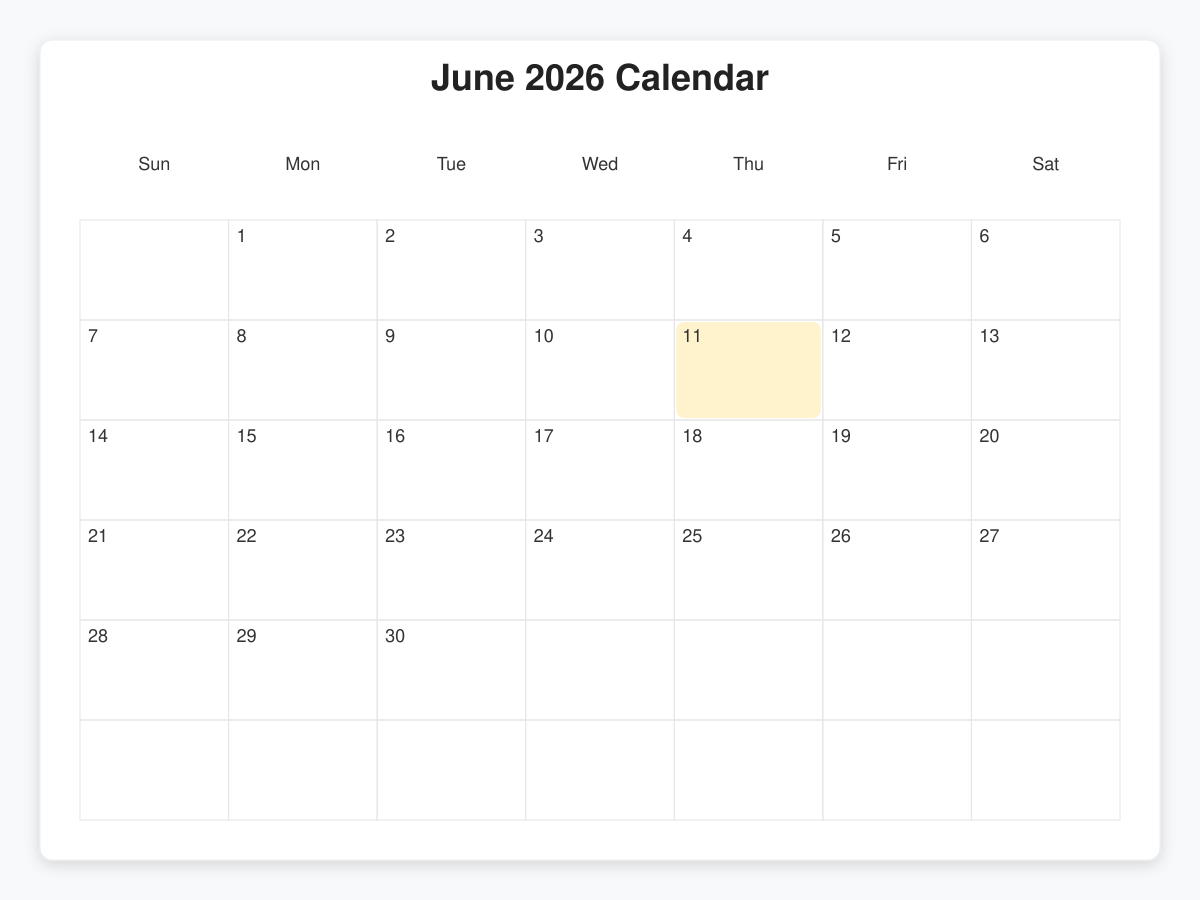 Printable June  Calendars