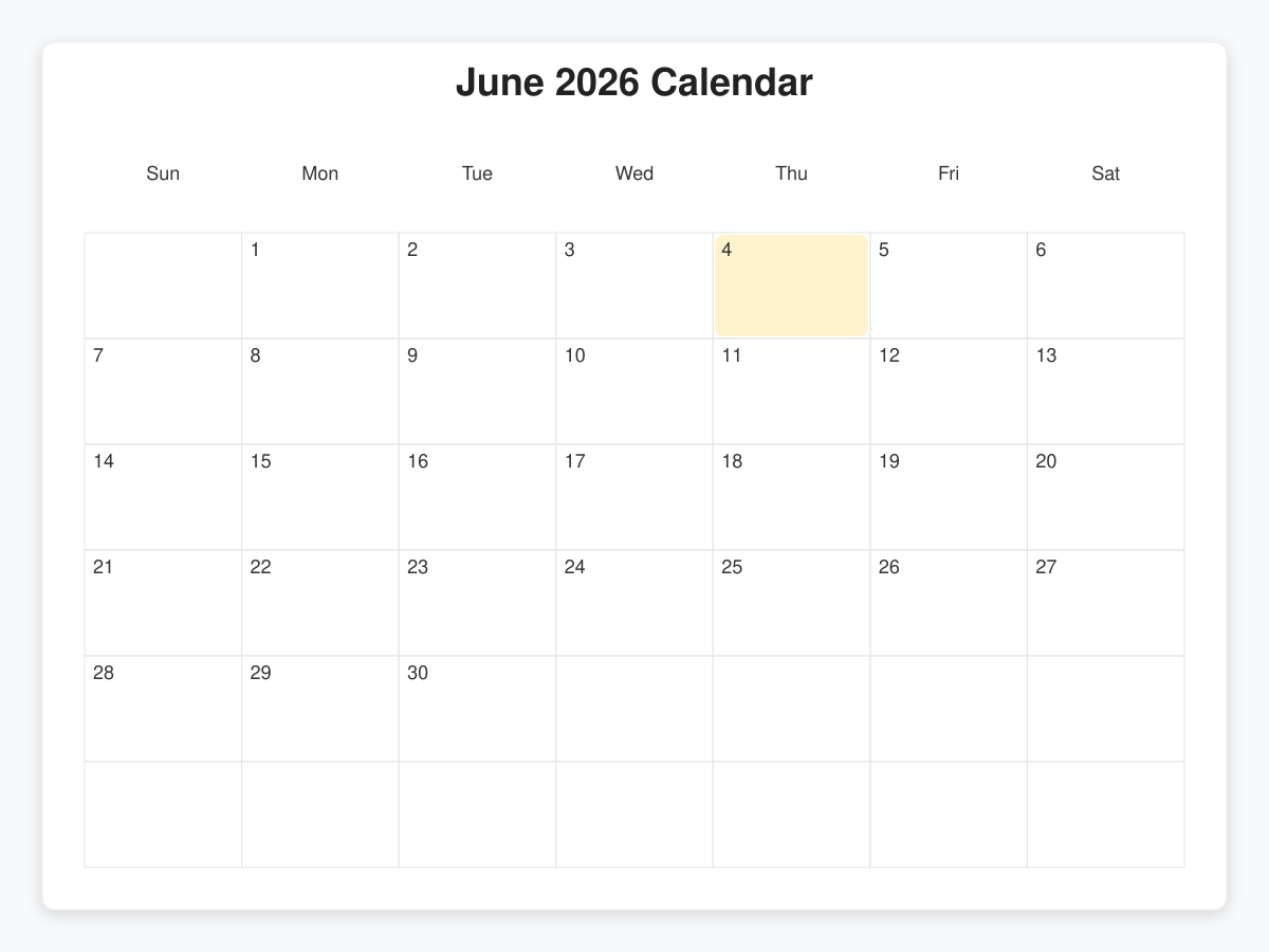 Printable June  Calendars